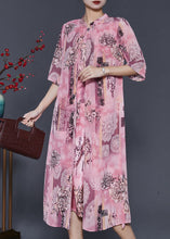 Load image into Gallery viewer, Art Pink Print Draping Silk Fake Two Piece Dresses Half Sleeve