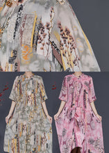 Load image into Gallery viewer, Art Pink Print Draping Silk Fake Two Piece Dresses Half Sleeve