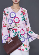 Load image into Gallery viewer, Art Purple Cinched Print Side Open Chiffon Blouses Spring