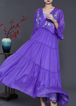 Load image into Gallery viewer, Art Purple Embroidered Exra Large Hem Chiffon Ankle Dress Summer