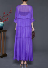 Load image into Gallery viewer, Art Purple Embroidered Exra Large Hem Chiffon Ankle Dress Summer