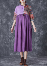 Load image into Gallery viewer, Art Purple Ruffled Patchwork Asymmetrical Linen Dress Summer