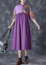 Load image into Gallery viewer, Art Purple Ruffled Patchwork Asymmetrical Linen Dress Summer