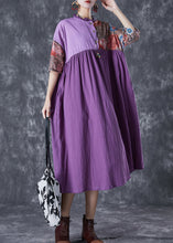 Load image into Gallery viewer, Art Purple Ruffled Patchwork Asymmetrical Linen Dress Summer