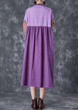 Load image into Gallery viewer, Art Purple Ruffled Patchwork Asymmetrical Linen Dress Summer