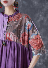 Load image into Gallery viewer, Art Purple Ruffled Patchwork Asymmetrical Linen Dress Summer