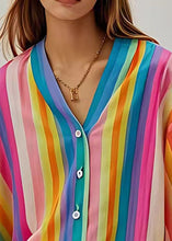 Load image into Gallery viewer, Art Rainbow V Neck Striped Linen UPF 50+ Top Summer