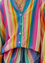 Load image into Gallery viewer, Art Rainbow V Neck Striped Linen UPF 50+ Top Summer