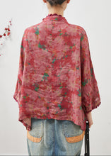 Load image into Gallery viewer, Art Red Oversized Print Chinese Button Linen Blouses Bracelet Sleeve