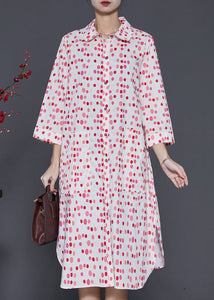 Art Red Oversized Print Cotton Shirt Dress Spring