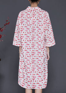 Art Red Oversized Print Cotton Shirt Dress Spring