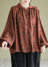 Load image into Gallery viewer, Art Red Peter Pan Collar Print Top Lantern Sleeve