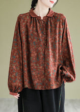 Load image into Gallery viewer, Art Red Peter Pan Collar Print Top Lantern Sleeve