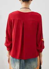 Load image into Gallery viewer, Art Red V Neck Embroidered Linen Blouses Spring