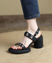 Load image into Gallery viewer, Art Rivet Buckle Strap Splicing Chunky Sandals Black Cowhide Leather