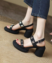 Load image into Gallery viewer, Art Rivet Buckle Strap Splicing Chunky Sandals Black Cowhide Leather