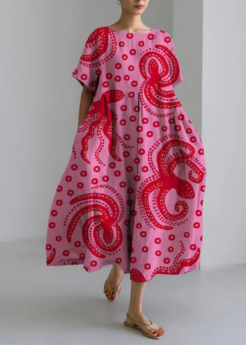 Art Rose Wrinkled Print Cozy Long Dress Summer