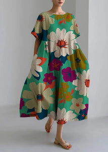 Art Rose Wrinkled Print Cozy Long Dress Summer