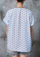 Load image into Gallery viewer, Art Sky Blue Print Drawstring Side Open Cotton Shirt Tops Summer