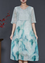 Load image into Gallery viewer, Art Sky Blue Tie Dye Wrinkled Chiffon Holiday Dress Summer