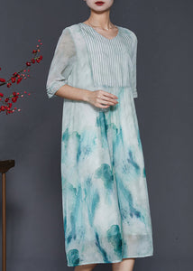 Art Sky Blue Tie Dye Wrinkled Chiffon Holiday Dress Summer