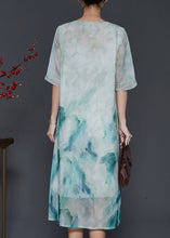 Load image into Gallery viewer, Art Sky Blue Tie Dye Wrinkled Chiffon Holiday Dress Summer