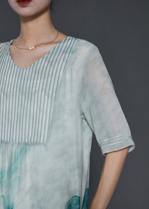 Art Sky Blue Tie Dye Wrinkled Chiffon Holiday Dress Summer