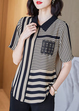 Load image into Gallery viewer, Art Striped Peter Pan Collar Patchwork Chiffon Shirts Top Summer