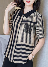 Load image into Gallery viewer, Art Striped Peter Pan Collar Patchwork Chiffon Shirts Top Summer