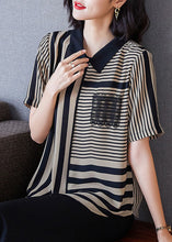 Load image into Gallery viewer, Art Striped Peter Pan Collar Patchwork Chiffon Shirts Top Summer