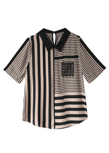 Load image into Gallery viewer, Art Striped Peter Pan Collar Patchwork Chiffon Shirts Top Summer