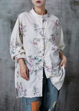 Load image into Gallery viewer, Art White Chinese Button Print Cotton Blouses Summer