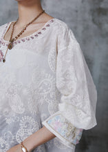 Load image into Gallery viewer, Art White Embroidered Chinese Button Tasseled Shirt Spring