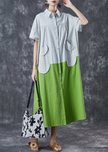 Load image into Gallery viewer, Art White Green Oversized Patchwork Pockets Cotton Shirt Dresses Summer