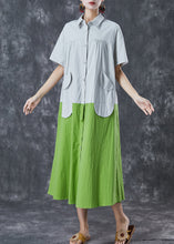 Load image into Gallery viewer, Art White Green Oversized Patchwork Pockets Cotton Shirt Dresses Summer