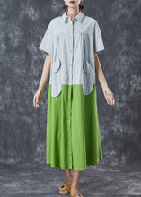 Load image into Gallery viewer, Art White Green Oversized Patchwork Pockets Cotton Shirt Dresses Summer