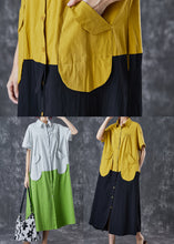 Load image into Gallery viewer, Art White Green Oversized Patchwork Pockets Cotton Shirt Dresses Summer