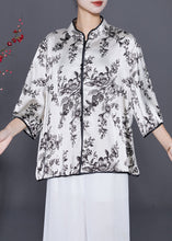 Load image into Gallery viewer, Art White Print Slim Fit Silk Blouses Summer