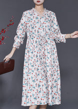 Load image into Gallery viewer, Art White V Neck Print Chiffon Cinched Dresses Spring