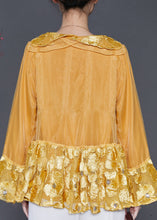 Load image into Gallery viewer, Art Yellow Double-layer Collar Patchwork Organza Pullover Tops Spring