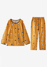 Load image into Gallery viewer, Art Yellow O-Neck animal Print Pockets Cotton Two Pieces Set Long Sleeve