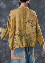 Load image into Gallery viewer, Art Yellow Print Drawstring Linen Shirt Top Spring