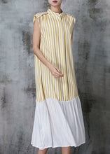 Load image into Gallery viewer, Art Yellow Striped Cotton Holiday Dress Sleeveless