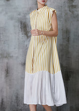 Load image into Gallery viewer, Art Yellow Striped Cotton Holiday Dress Sleeveless