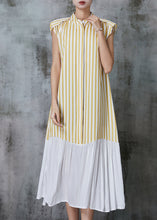 Load image into Gallery viewer, Art Yellow Striped Cotton Holiday Dress Sleeveless