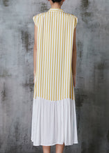 Load image into Gallery viewer, Art Yellow Striped Cotton Holiday Dress Sleeveless