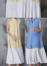 Load image into Gallery viewer, Art Yellow Striped Cotton Holiday Dress Sleeveless