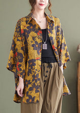 Load image into Gallery viewer, Baggy Yellow Peter Pan Collar Print Linen Shirt Top Half Sleeve