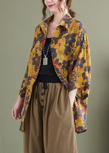 Load image into Gallery viewer, Baggy Yellow Peter Pan Collar Print Linen Shirt Top Half Sleeve