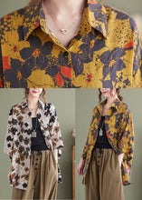 Load image into Gallery viewer, Baggy Yellow Peter Pan Collar Print Linen Shirt Top Half Sleeve